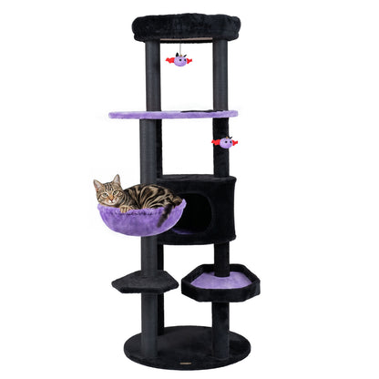 60" Gothic Cat Tower with Plush Perch and Hanging Toys