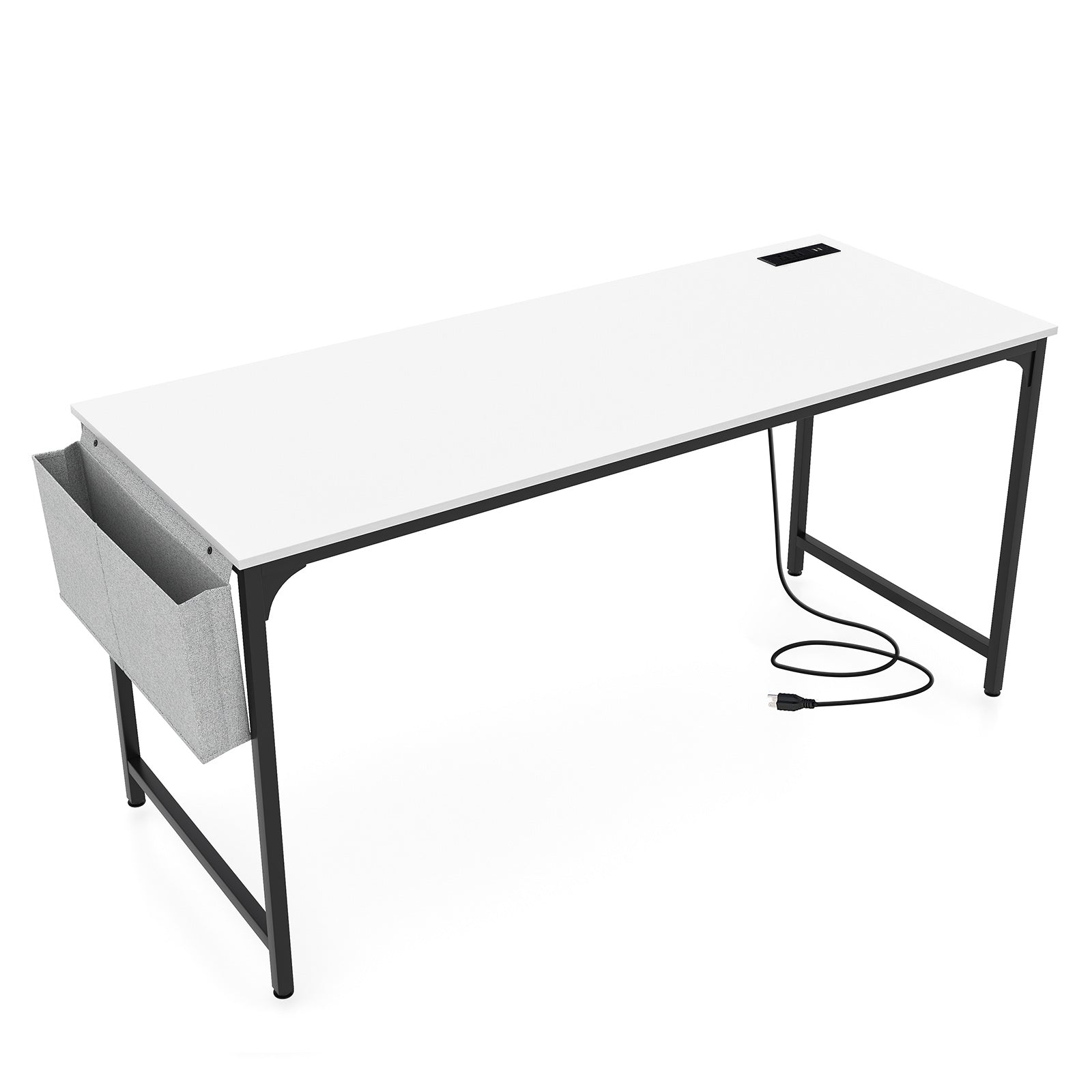 60 Inch Computer Desk with Charging Station Storage Bag-Rustic Brown - White