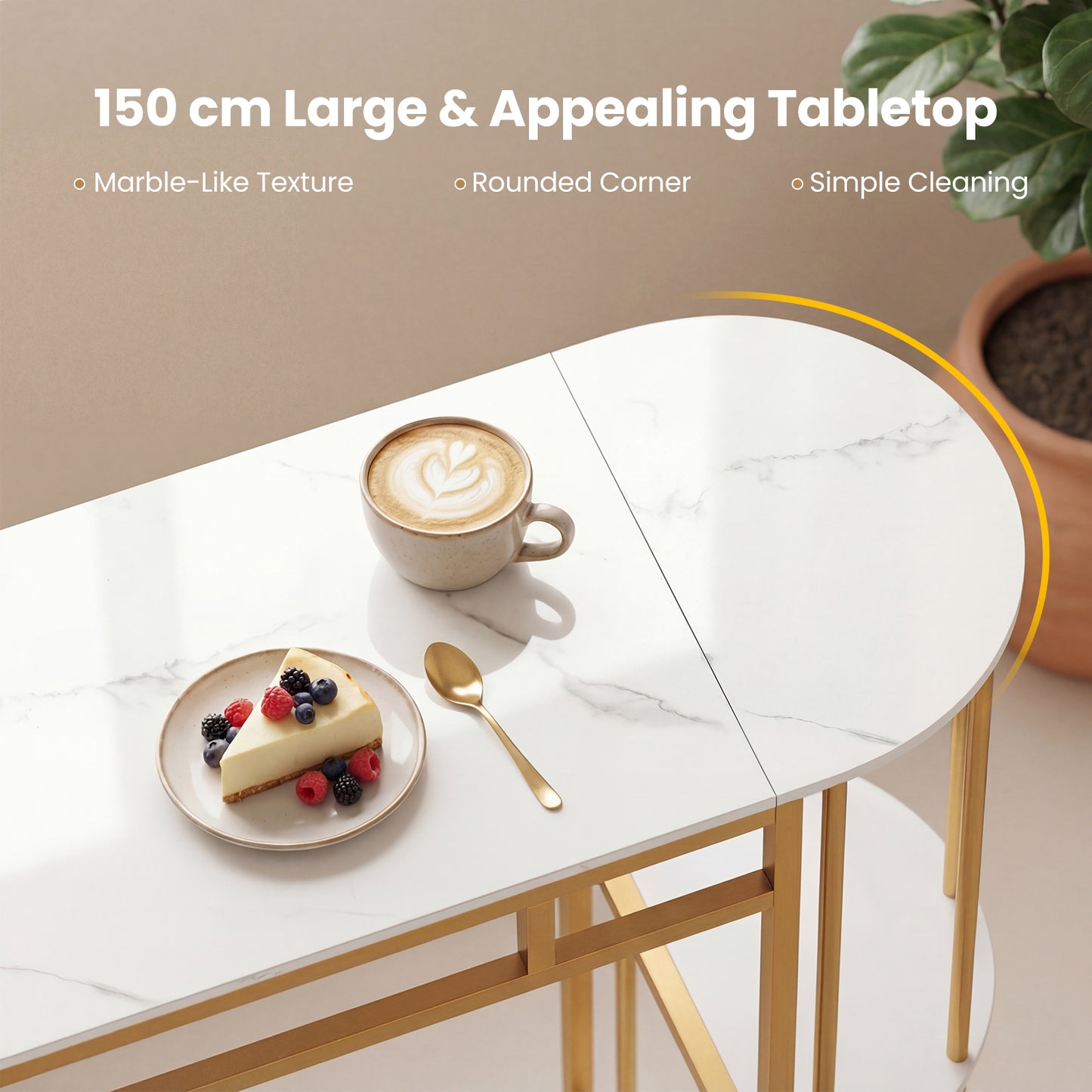 60 Inch Dining Table and 2 Upholstered Barstools with Faux Marble Tabletop-White