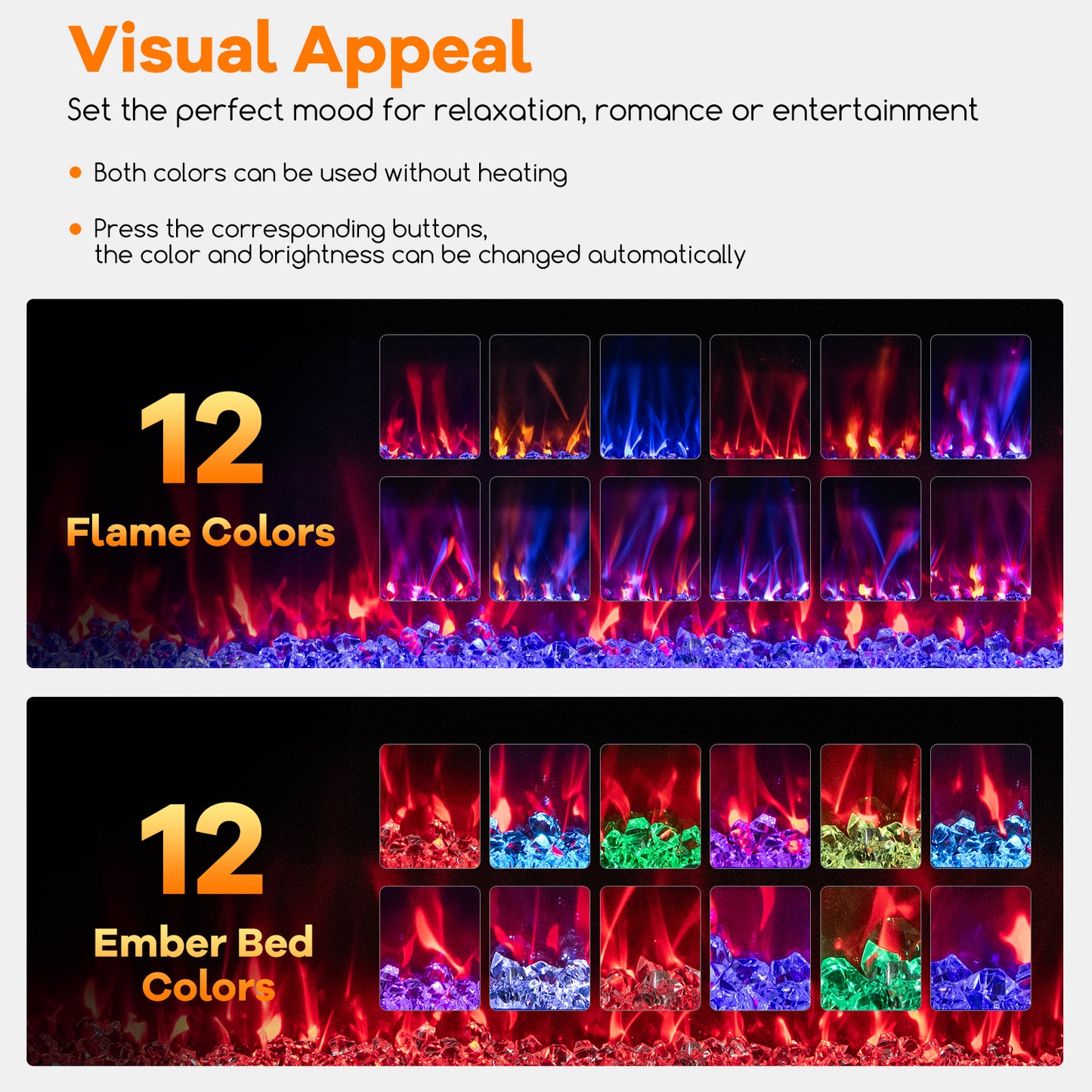 42/50/60/72 Inch Ultra-Thin Electric Fireplace with Decorative Crystals-72 inches - 60 Inches