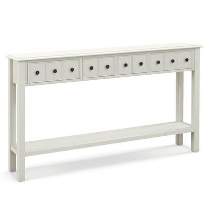 60 Inch Long Sofa Table with 4 Drawers and Open Shelf for Living Room-White - White