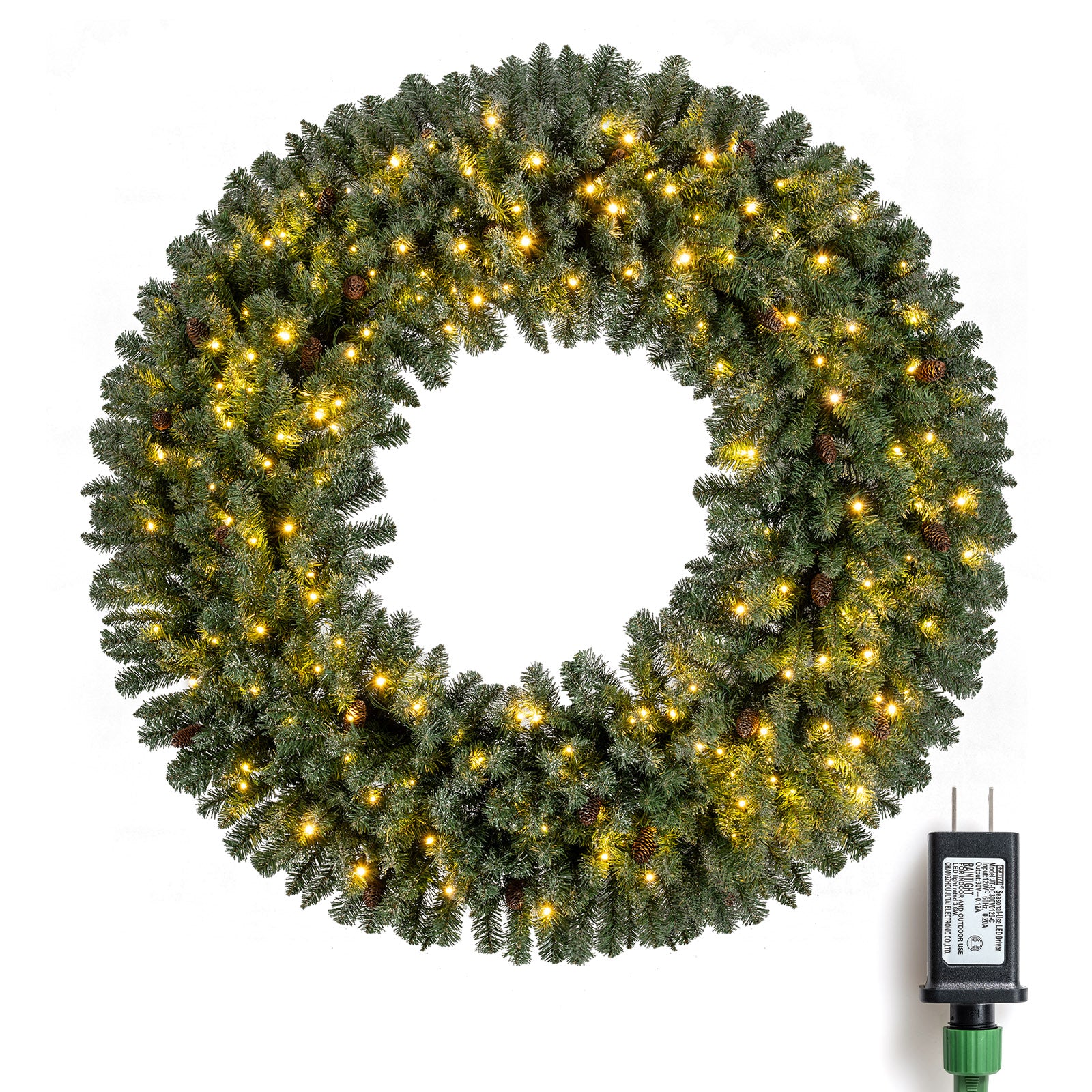 60 Inch Pre-Lit Artificial Christmas Wreath 200 LED Warm White Lights-1 Piece