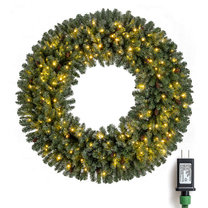 60 Inch Pre-Lit Artificial Christmas Wreath 200 LED Warm White Lights-1 Piece
