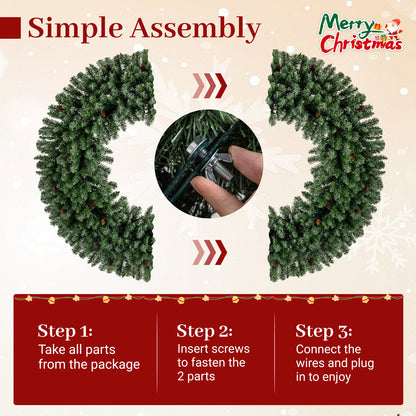60 Inch Pre-Lit Artificial Christmas Wreath 200 LED Warm White Lights-Set of 2