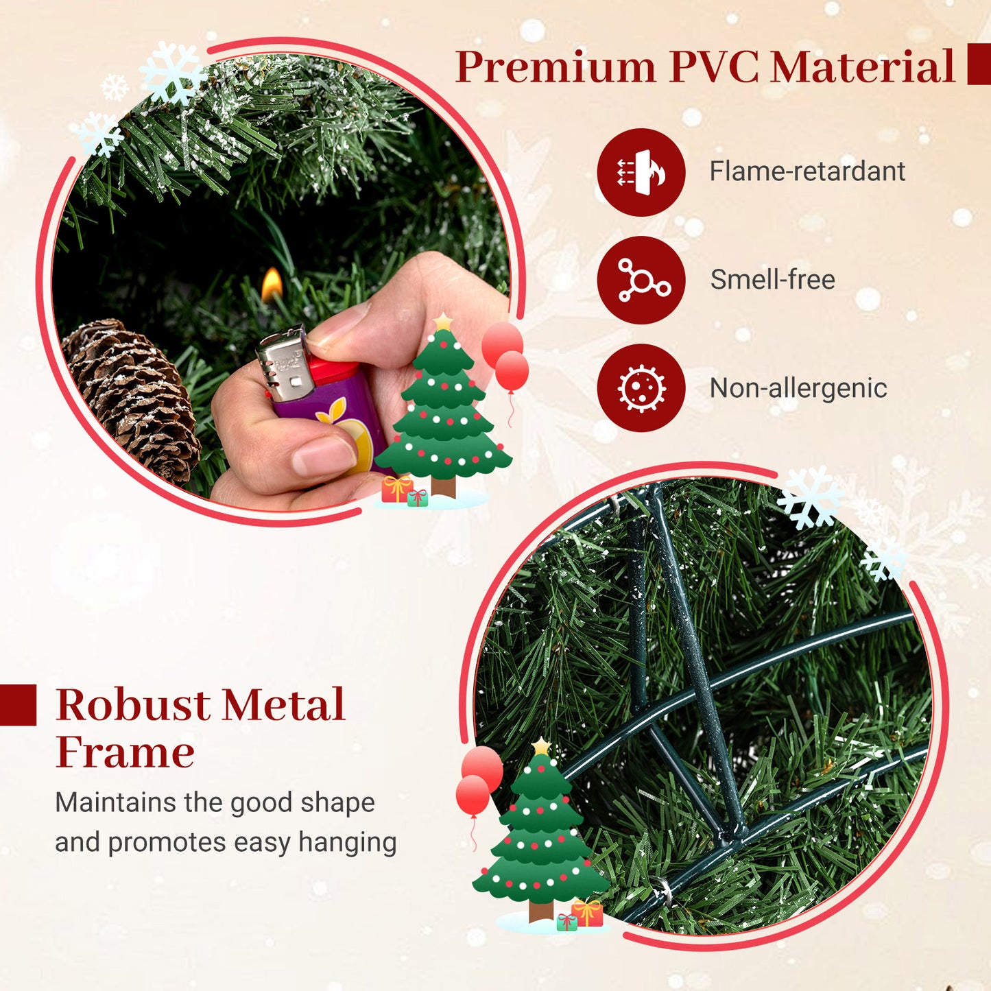 60 Inch Pre-Lit Artificial Christmas Wreath 200 LED Warm White Lights-Set of 2