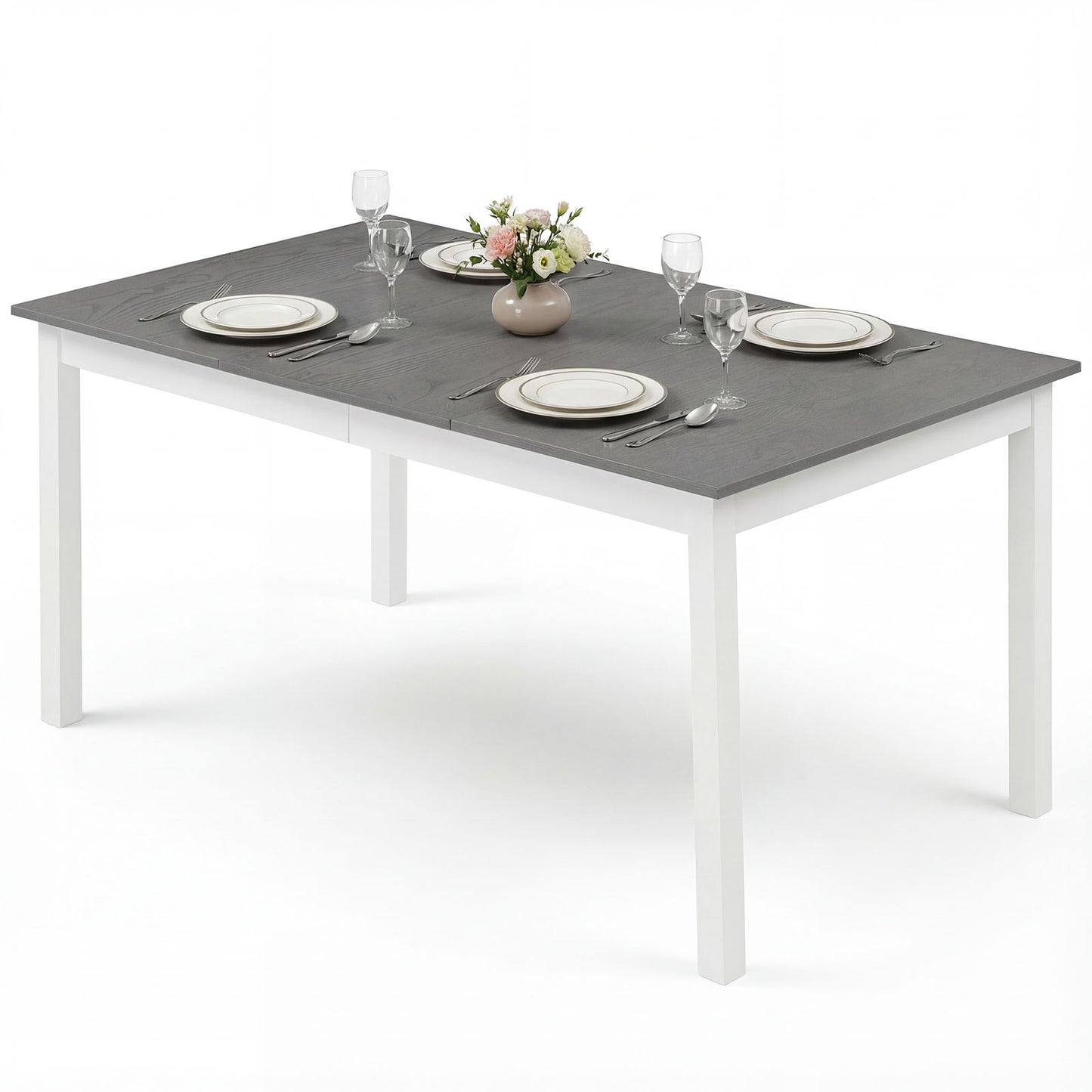 60 Inch Rectangular Dinner Table with Solid Rubber Wood Legs-Gray