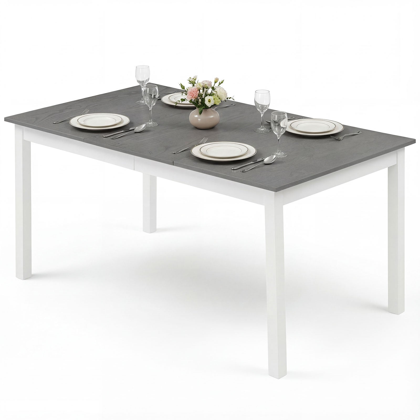60 Inch Rectangular Dinner Table with Solid Rubber Wood Legs-Gray