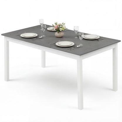 60 Inch Rectangular Dinner Table with Solid Rubber Wood Legs-Gray