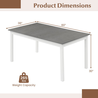 60 Inch Rectangular Dinner Table with Solid Rubber Wood Legs-Gray