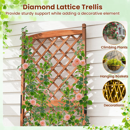 60 Inch Tall Raised Garden Bed with Diamond Lattice Trellis and Drainage Holes-Brown