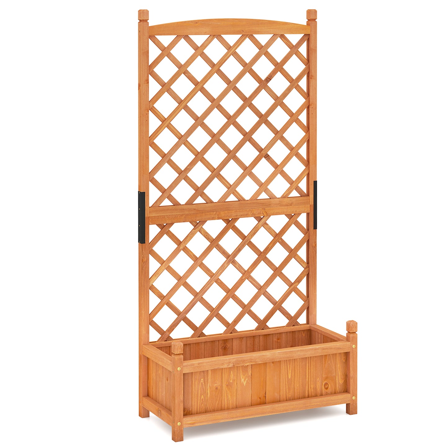 60 Inch Tall Raised Garden Bed with Diamond Lattice Trellis and Drainage Holes-Orange