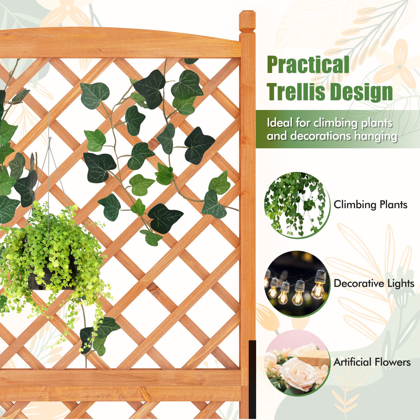 60 Inch Tall Raised Garden Bed with Diamond Lattice Trellis and Drainage Holes-Orange