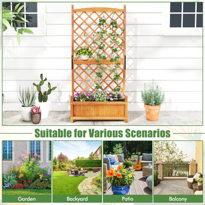 60 Inch Tall Raised Garden Bed with Diamond Lattice Trellis and Drainage Holes-Orange