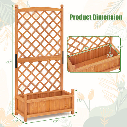 60 Inch Tall Raised Garden Bed with Diamond Lattice Trellis and Drainage Holes-Orange