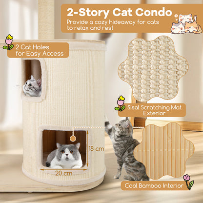 60 Inches Tall Cat Tree with 2-Story Condo and Sisal Scratching Posts-Natural