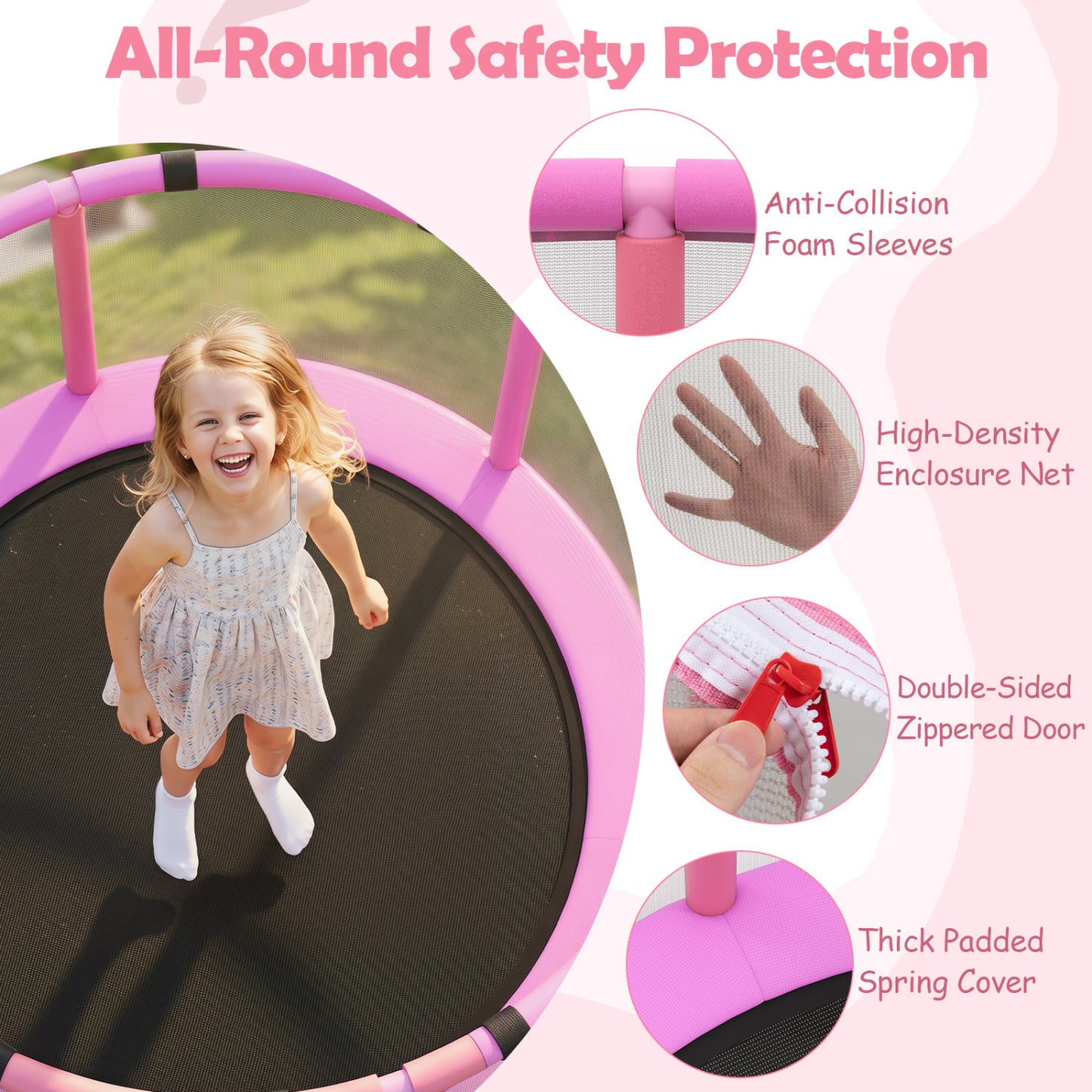 60-Inch Kids Trampoline with Adjustable Gymnastics Bar