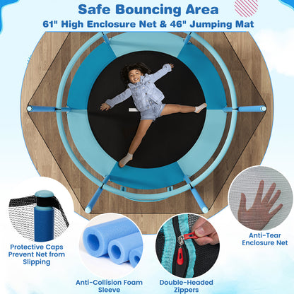 60 Inch Trampoline with Gymnastic Bar and Rings for Kids
