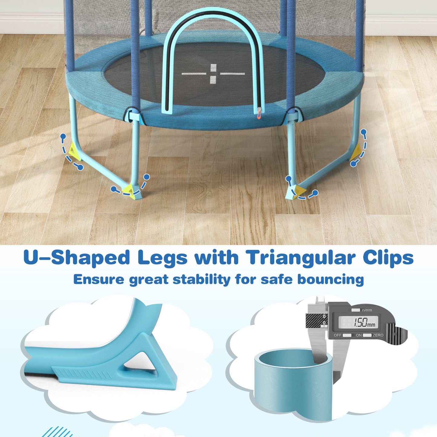 60 Inch Trampoline with Gymnastic Bar and Rings for Kids