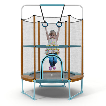 60 Inch Trampoline with Gymnastic Bar and Rings for Kids-Blue - Orange