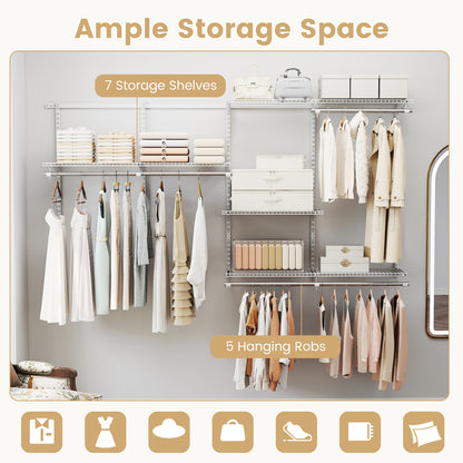 Closet System 4-8 FT Wall-Mounted Closet Shelves and Rod-White