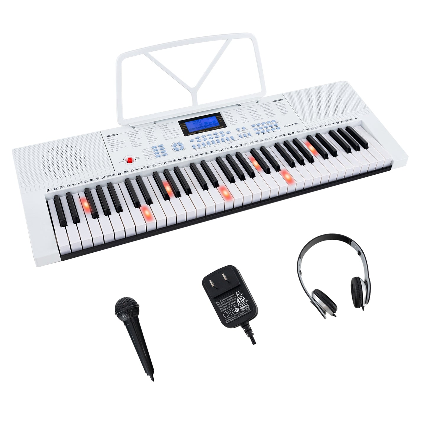 61-Key Electric Piano Keyboard for Beginner-Pink - White