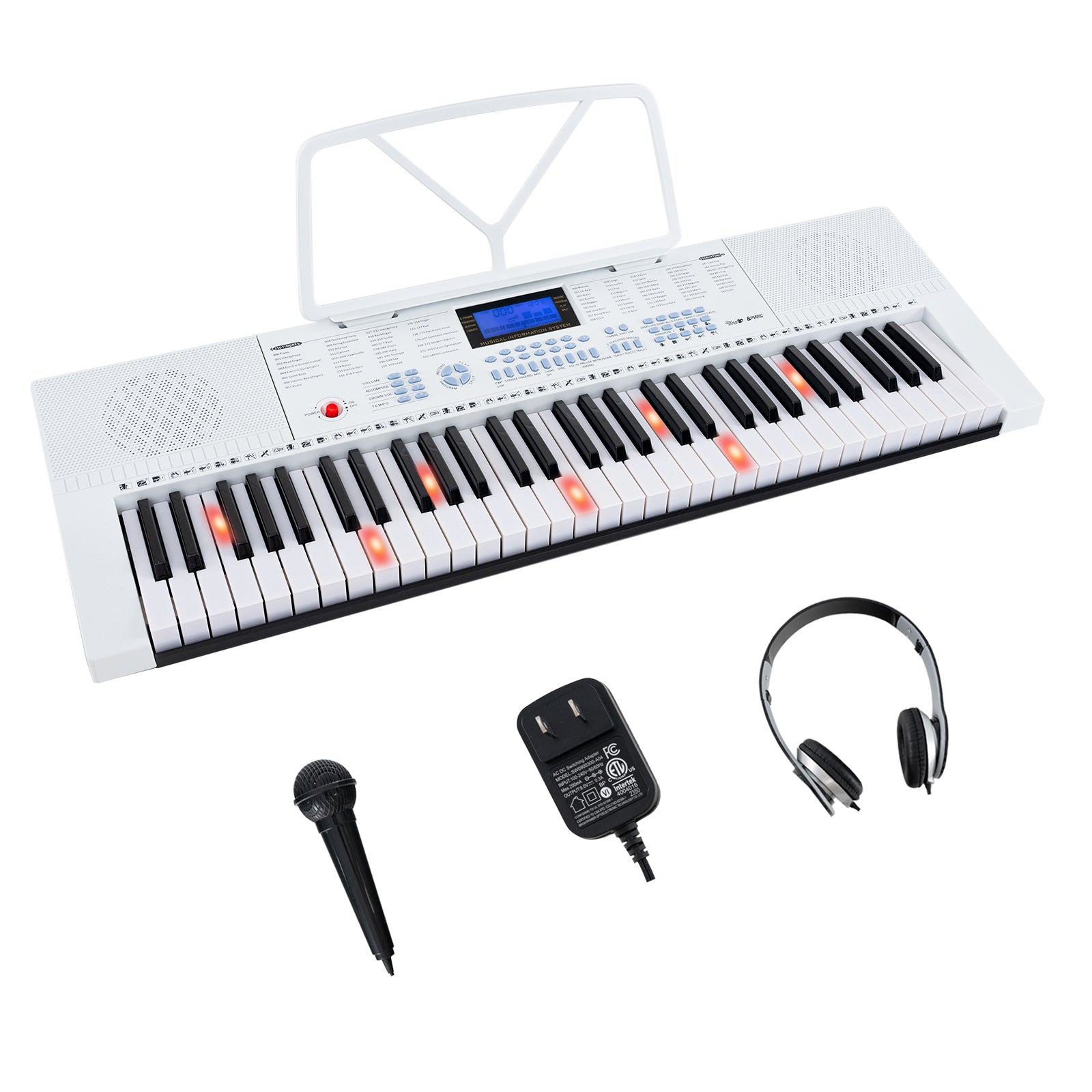 61-Key Electric Piano Keyboard for Beginner-Pink - White