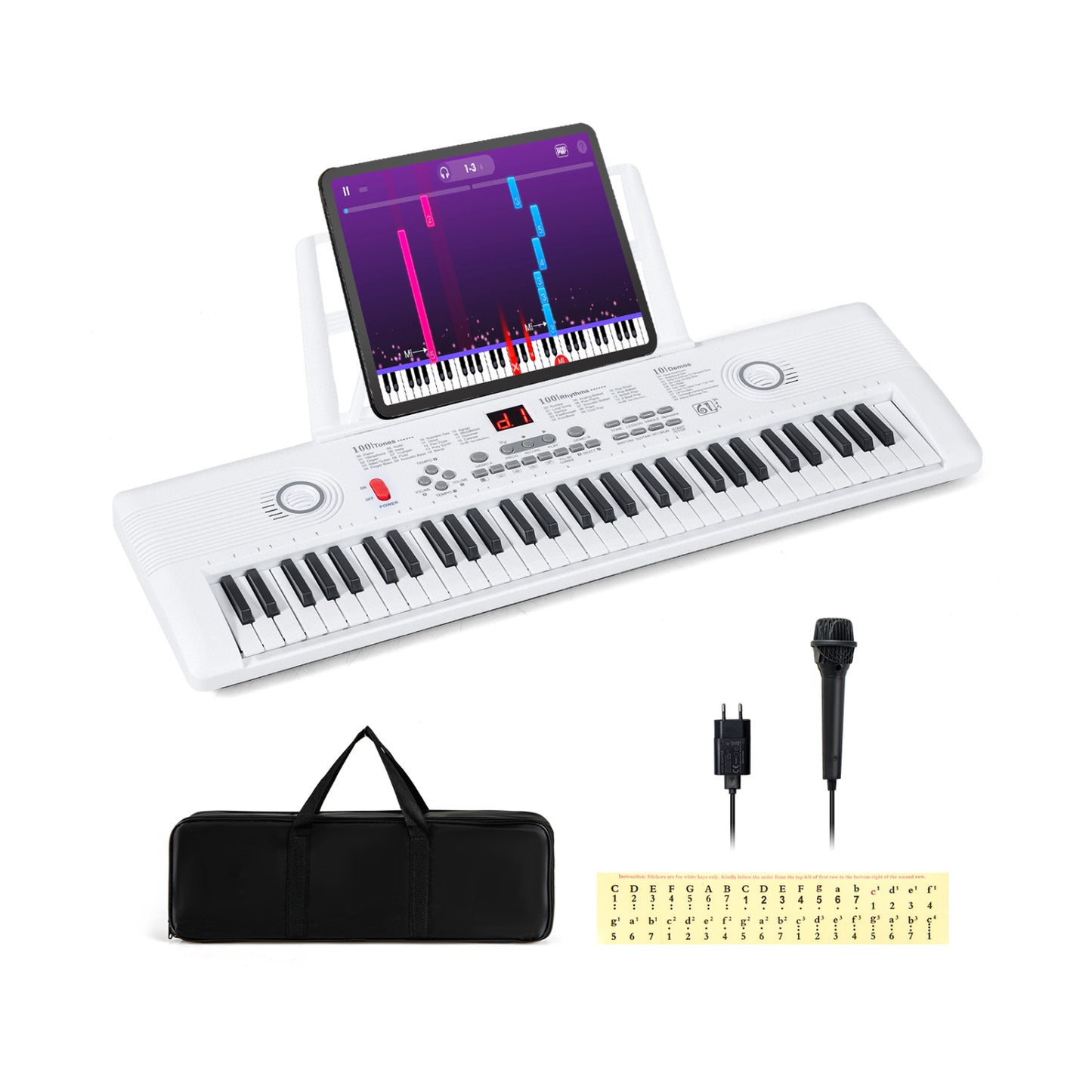 61 Key Electric Portable Digital Keyboard Piano for Beginner-Pink - White