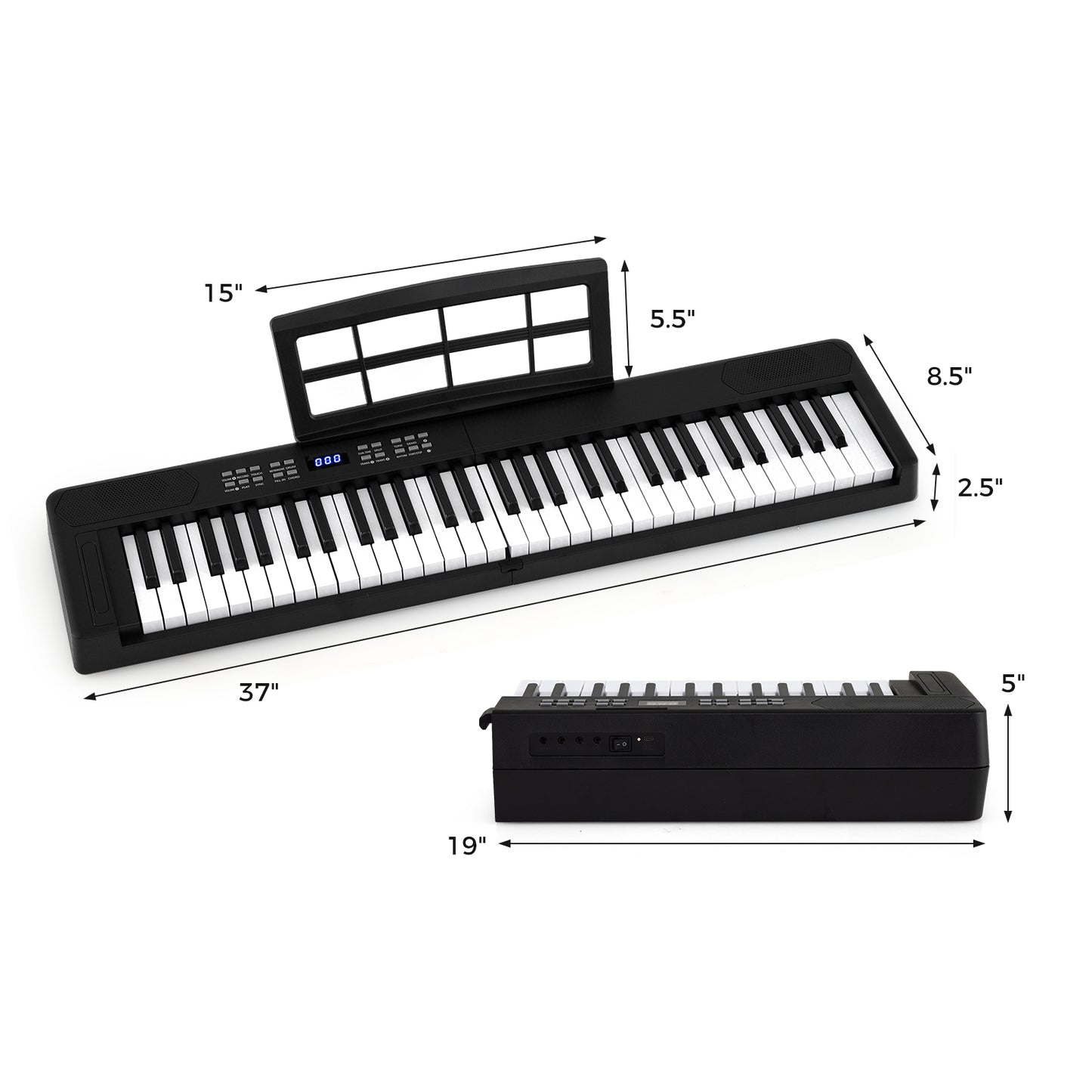 61-Key Foldable Piano Keyboard Full-size Electronic Keyboard with MIDI and Split Function-Black