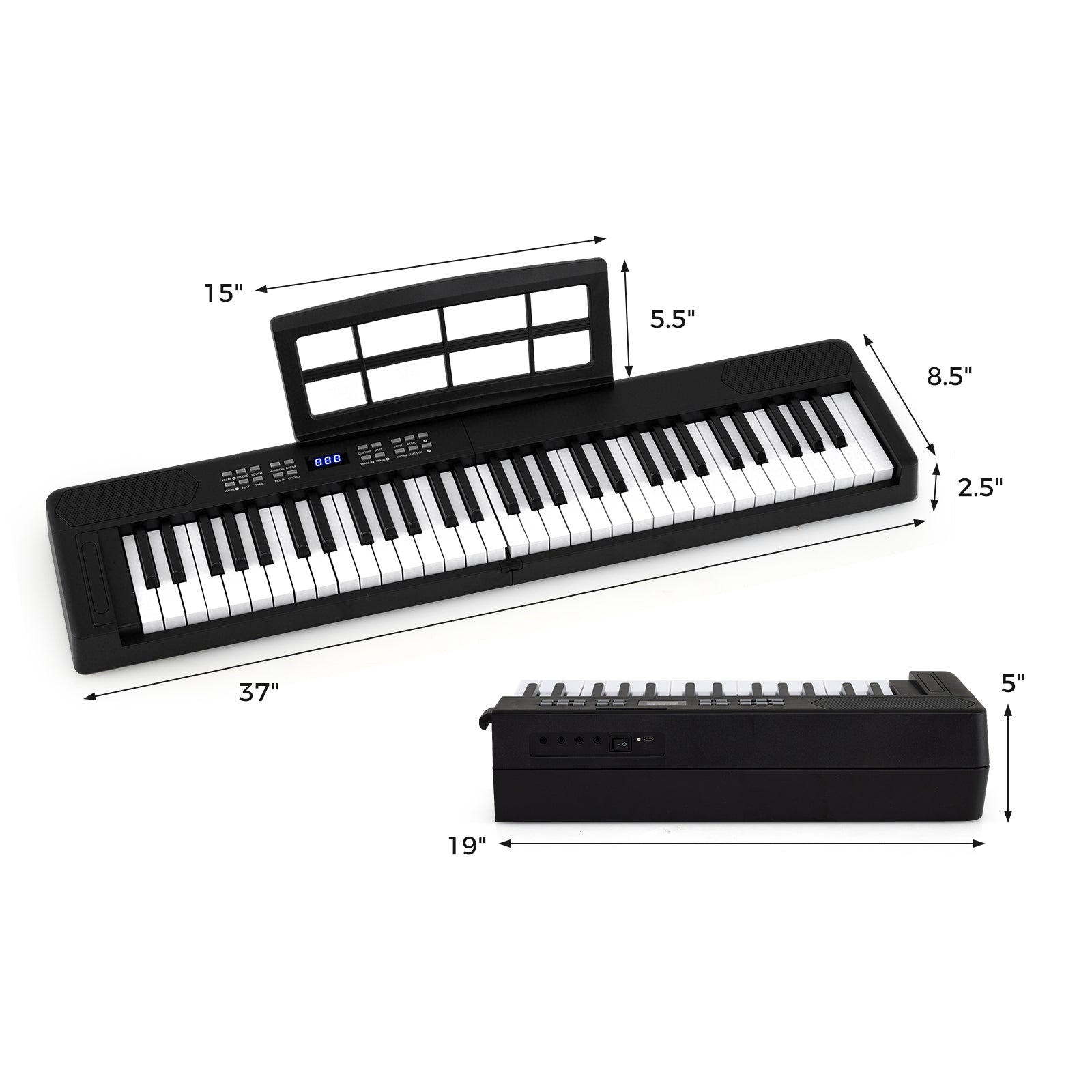 61-Key Foldable Piano Keyboard Full-size Electronic Keyboard with MIDI and Split Function-Black
