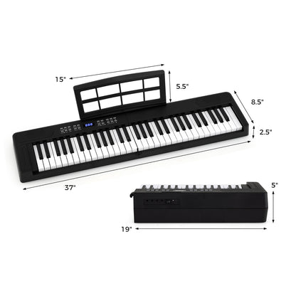 61-Key Foldable Piano Keyboard Full-size Electronic Keyboard with MIDI and Split Function-Black