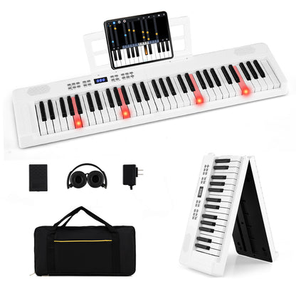 61-Key Foldable Piano Keyboard Full-size Electronic Keyboard with MIDI and Split Function-White