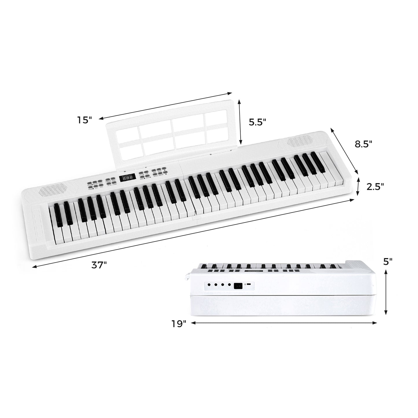 61-Key Foldable Piano Keyboard Full-size Electronic Keyboard with MIDI and Split Function-White