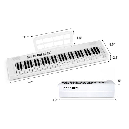 61-Key Foldable Piano Keyboard Full-size Electronic Keyboard with MIDI and Split Function-White