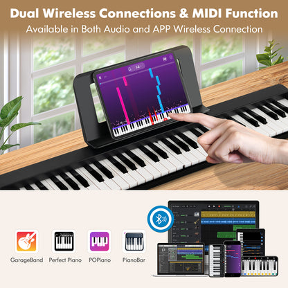 61-Key Folding Piano Keyboard with Full Size Keys and Music Stand-Black