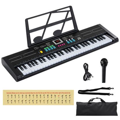 61 Keys Kids Piano Keyboard with Microphone and Music Stand-Black