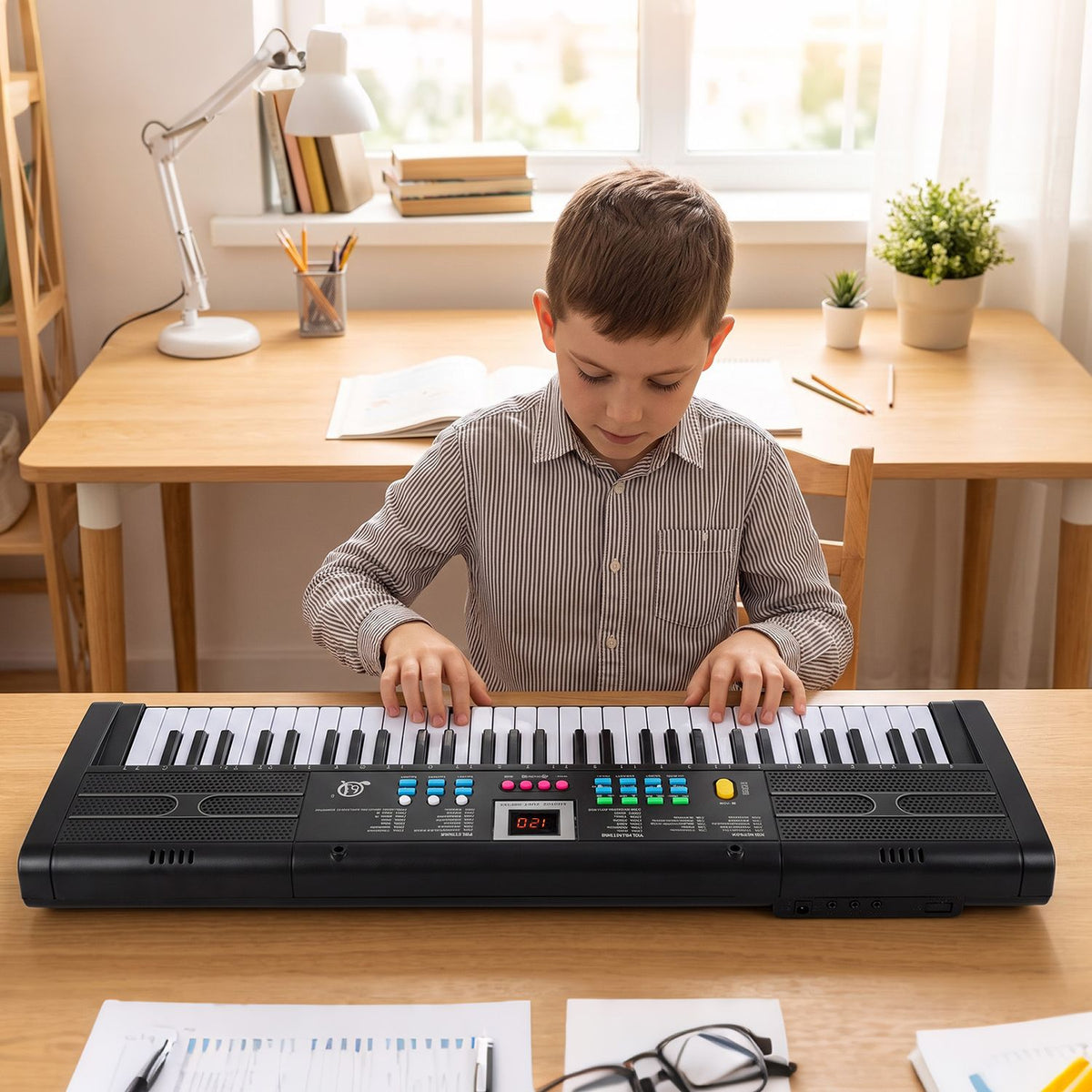 61 Keys Kids Piano Keyboard with Microphone and Music Stand-Black