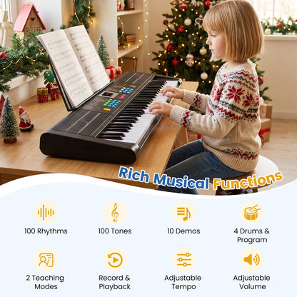 61 Keys Kids Piano Keyboard with Microphone and Music Stand-Black