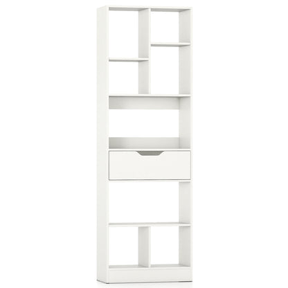 61inch Tall Freestanding Bookcase with Drawer 8-Cube Storage Organizer-White