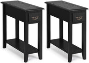2 Pieces 2 Tier Sofa Side End Table with Drawer and Open Shelf-Black