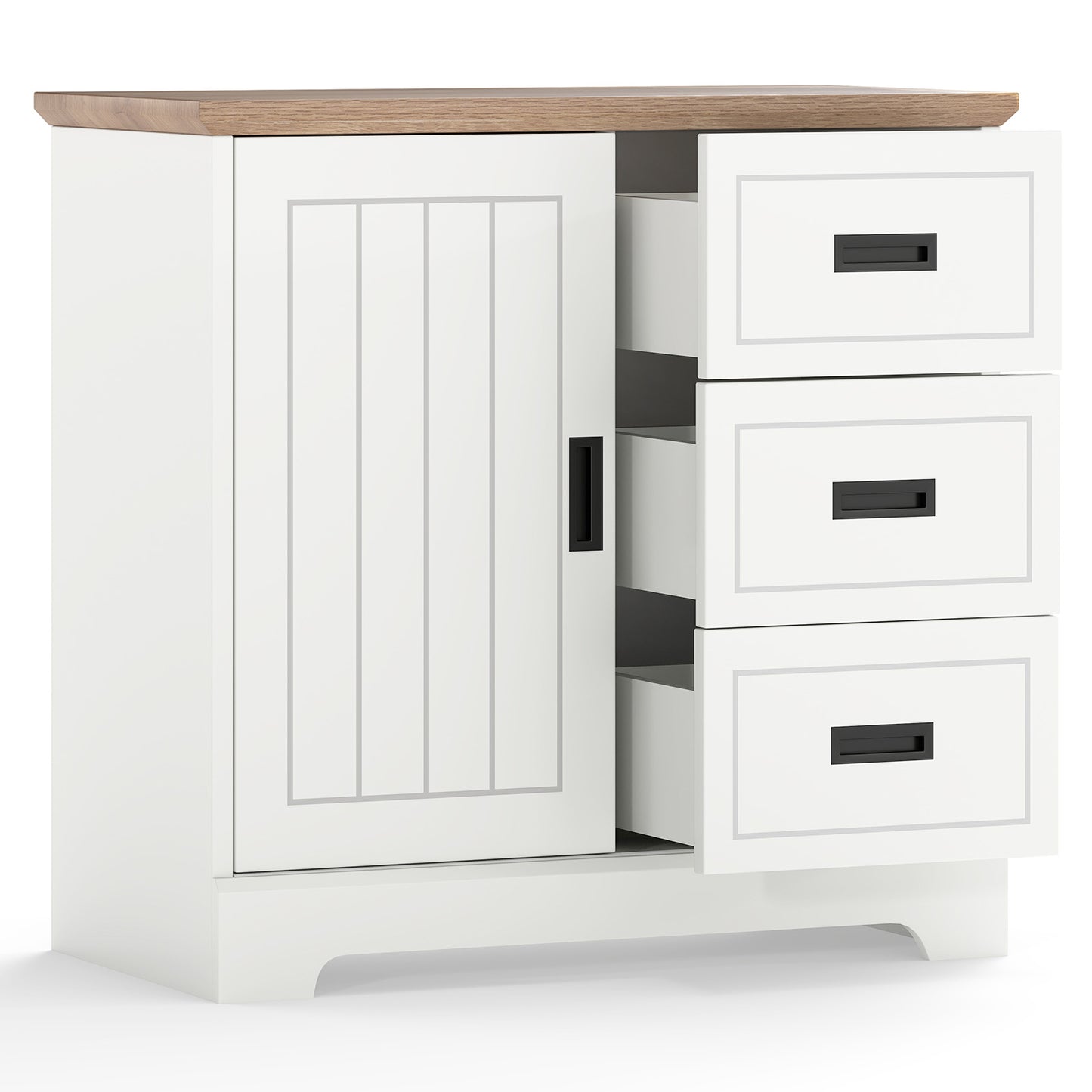 Farmhouse Sideboard Buffet Cabinet Kitchen Pantry with Sliding Doors-White