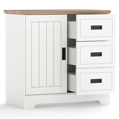 Farmhouse Sideboard Buffet Cabinet Kitchen Pantry with Sliding Doors-White