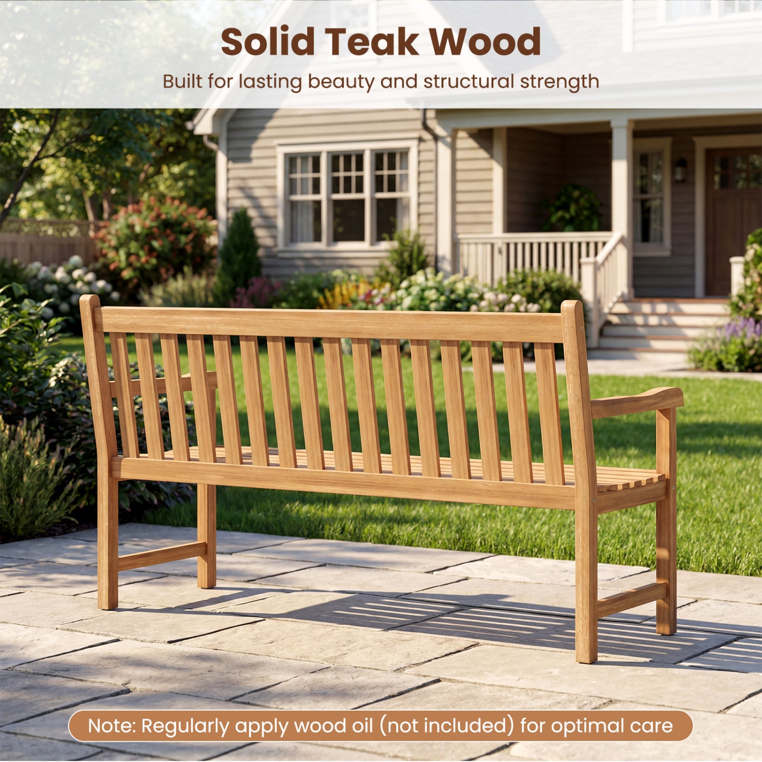 62inch Teak Outdoor Porch Bench 3