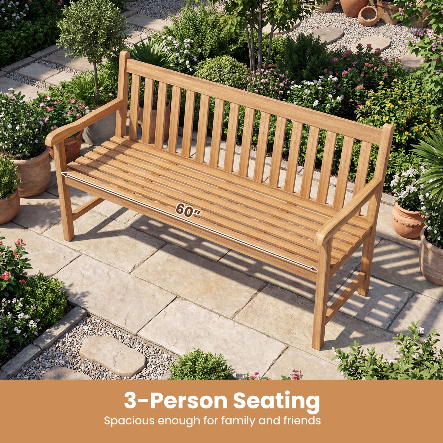 62inch Teak Outdoor Porch Bench 3