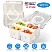 2Pack Airtight Fruit Storage Containers 4-Compartment Food Storage Containers Fruit Vegetable Organizers with 8 Removable Colanders for Fridge Picnic