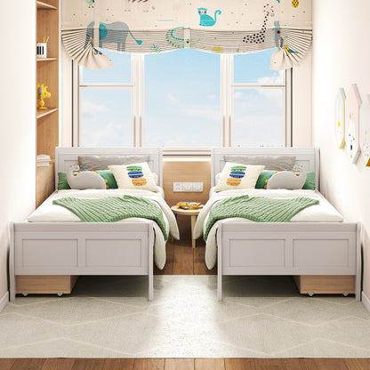 Twin Size Sleigh Bed with 2 Storage Drawers Wood Platform Bed Frame-White