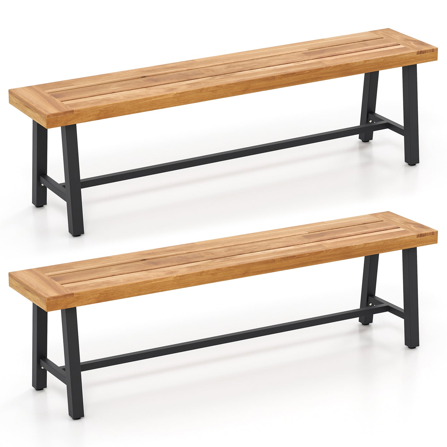 63 Inch 3-Person Acacia Patio Wood Outdoor Backless Bench-Set of 2 - Set Of 2