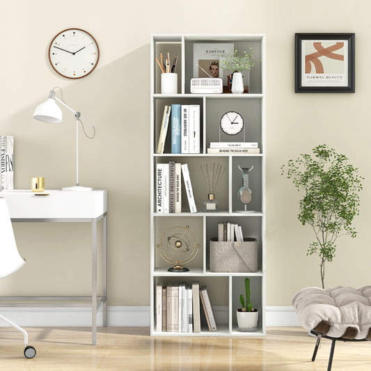 63 Inch 5-Tier Geometric 10-Cube Bookshelf Tall Bookcase-White