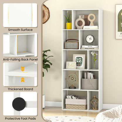 63 Inch 5-Tier Geometric 10-Cube Bookshelf Tall Bookcase-White