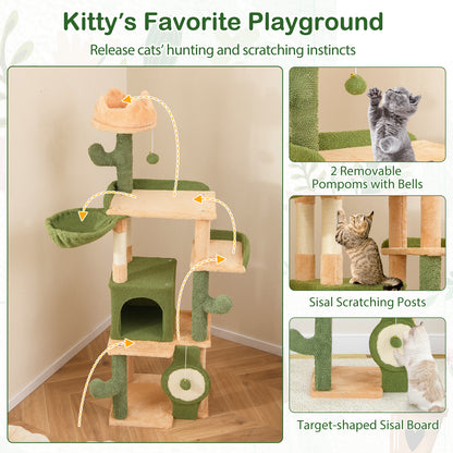 63 Inch Cactus Cat Tree with Sisal Scratching Posts and Board for Indoor Cats