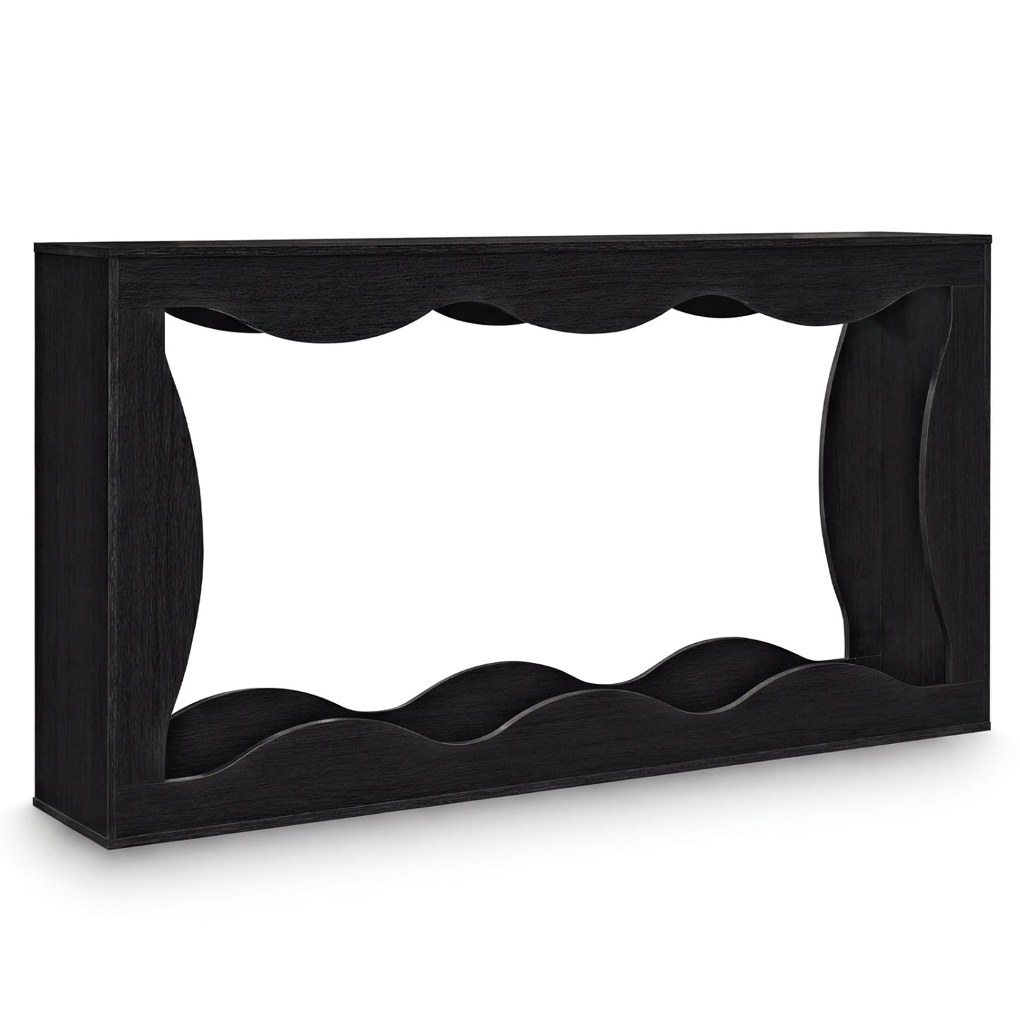 63 Inch Console Table 2-Tier Narrow Entryway Table with Wavy Edge Storage Shelf